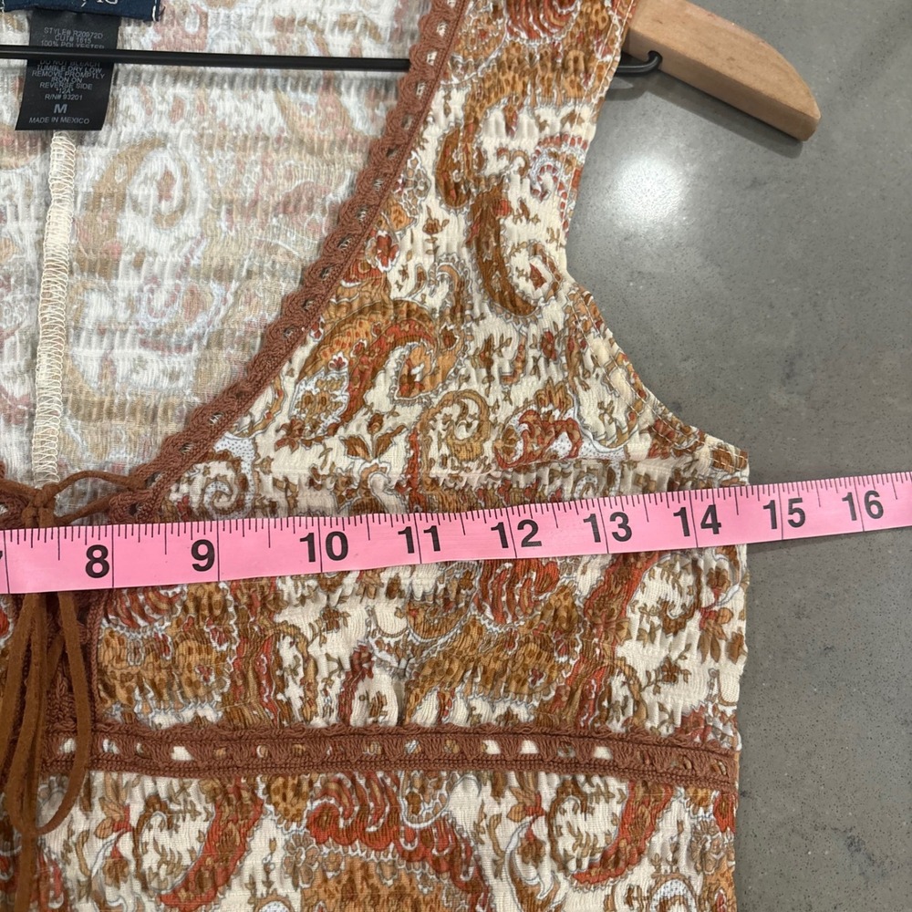 Paisley Babydoll Dress V-Neck‎ Front Lace-Up Western Country Women M Fall Boho - Picture 8 of 9